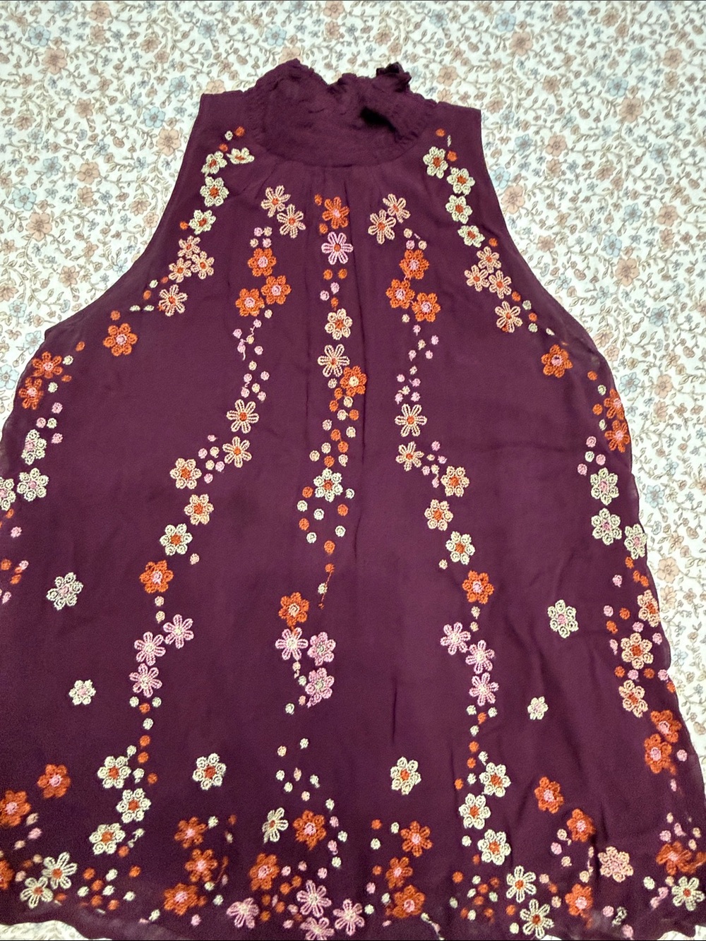 Anthropologie Floreat Plum Sleeveless Embroidered High-Neck Camisole